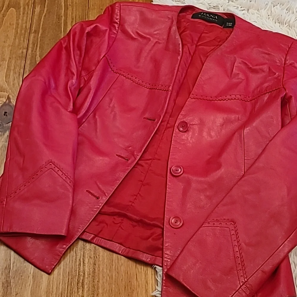 Dana Buchman Red Butter Soft Leather Moto Biker Jacket Size 8 - Picture 11 of 11